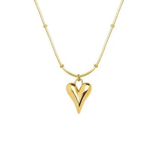 Okos Gold Plated Fashion Imitation Jewellery Minimalist Proposal Heart Pendant Necklace With Chain For Girls and Women PD1000889GLD