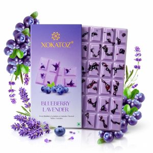 XOKATOZ Exotic Premium Couverture Belgian Chocolate - 1 Blueberry Lavender Flavoured White Chocolate Bars - Gift set - Pack of 1, 75g (75g x 1)