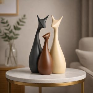 Home Decor Lucky Deer Family Matte Finish Ceramic Figures - (Set of 3, Matte Brown)